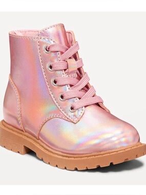 Toddler kids Iridescent Pink Lace-Up Combat Boot